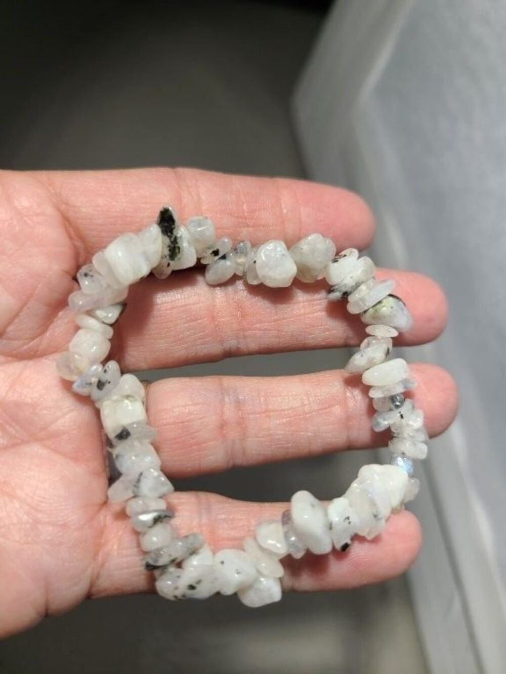 Rainbow Moonstone Chip Bracelet Blue Flash Natural Crystal Stretch Bracelet
